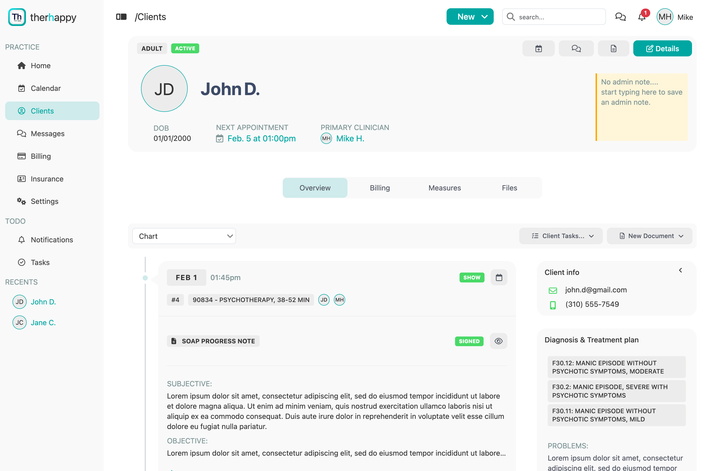 screenshot therhappy client profile