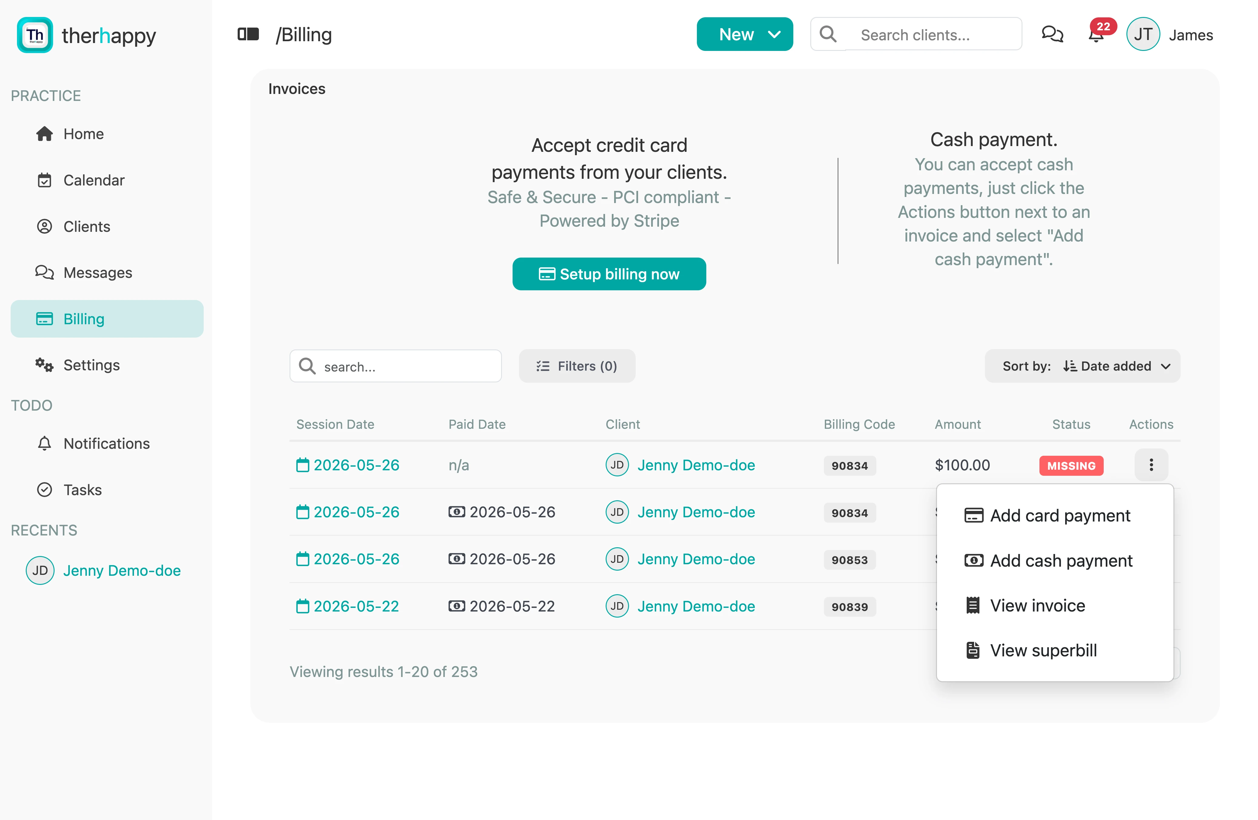 Billing organized by default